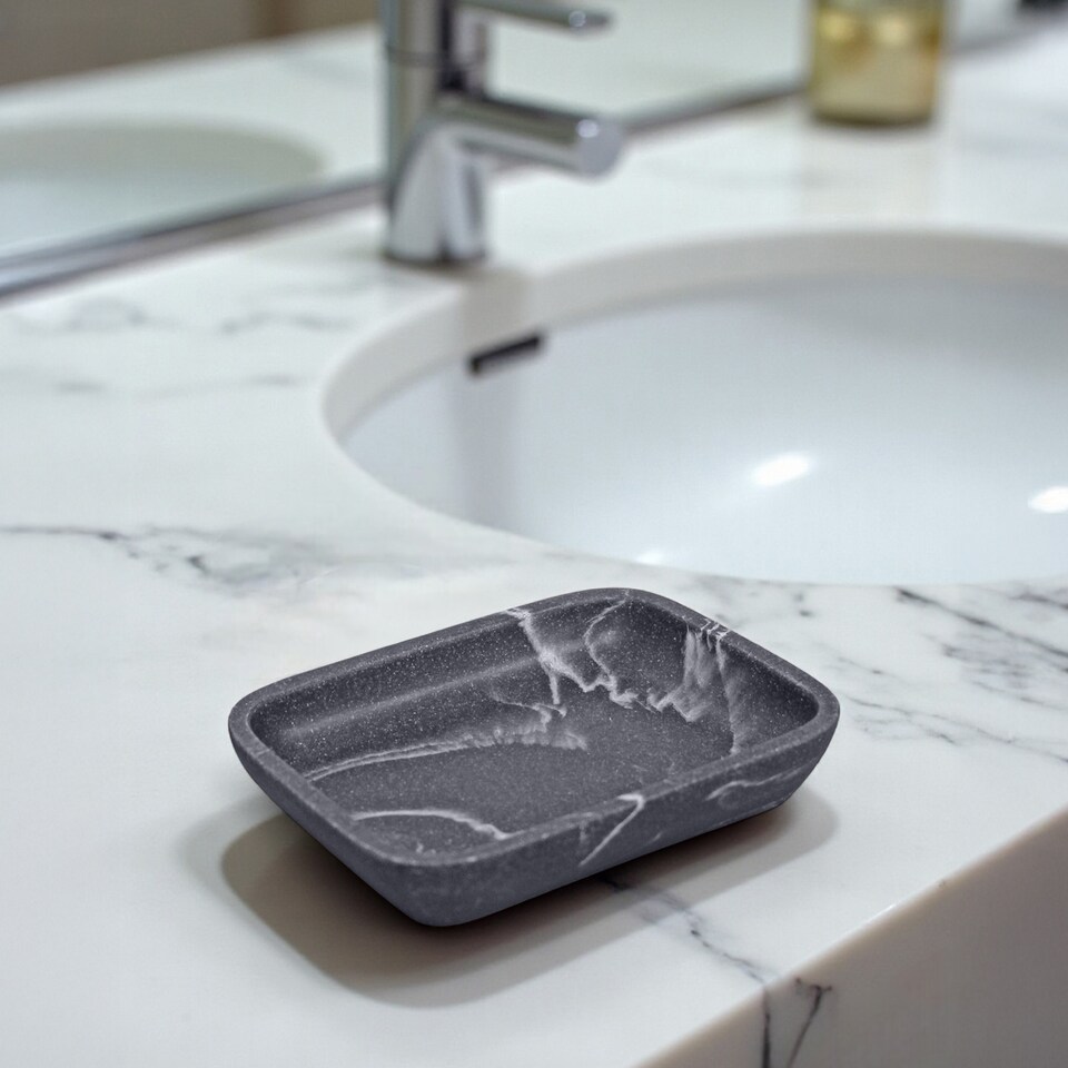 image 1 of Showerdrape Octavia Grey Marble & Chrome Soap Dish | Grey | 1