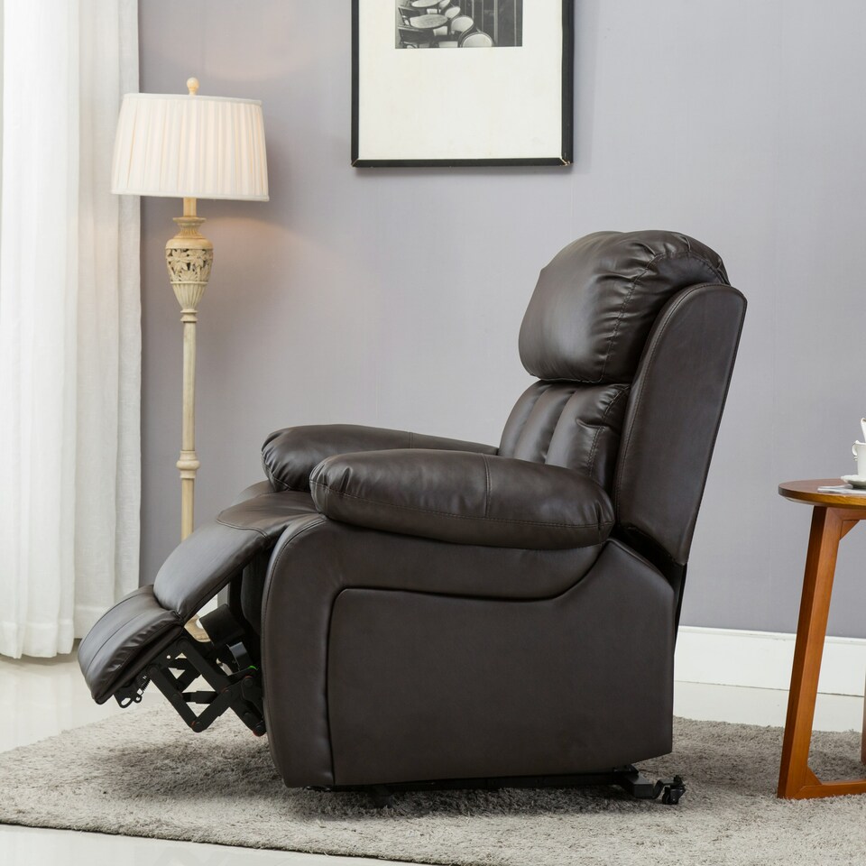 image 1 of Chester Single Motor Rise Recliner Bonded Leather Heat & Massage Chair (Brown)