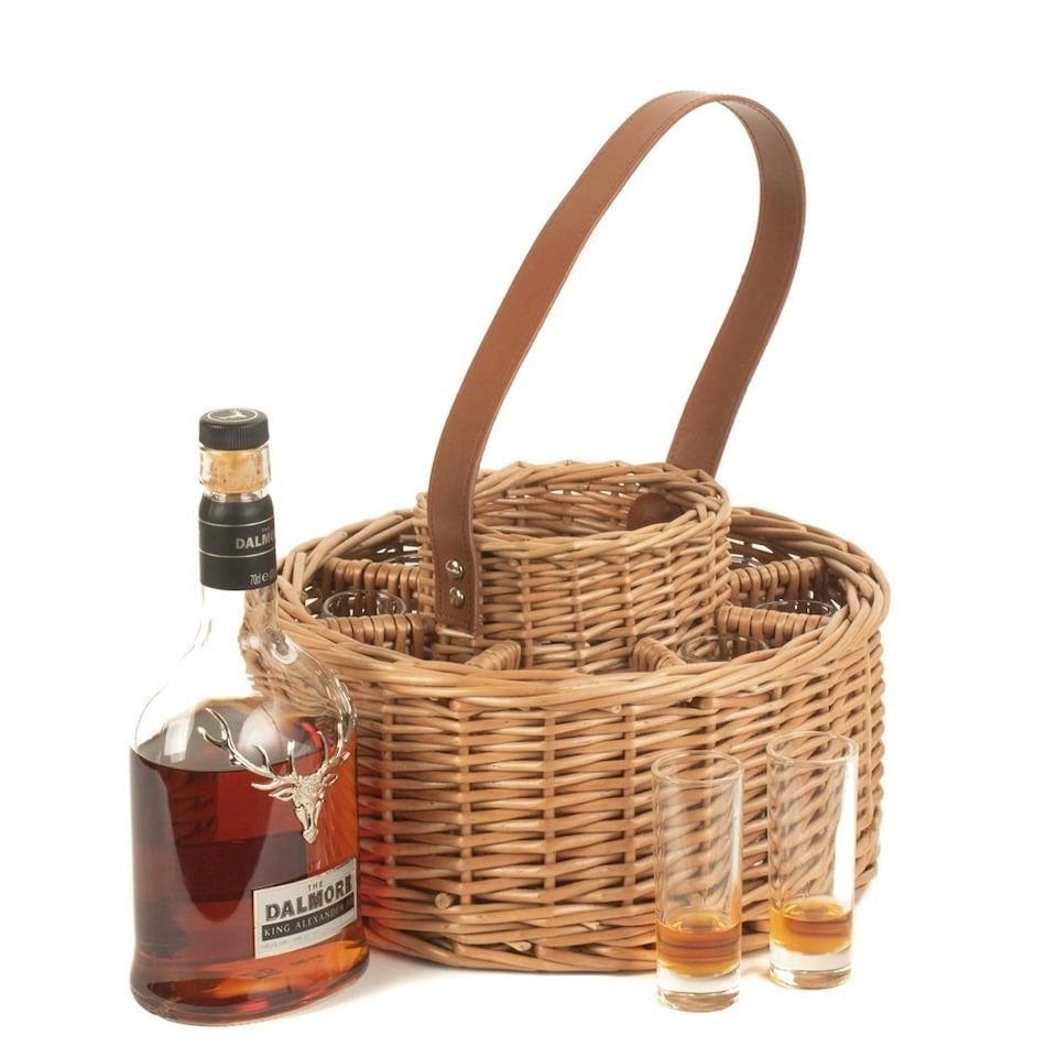 image 1 of Wicker Round Whisky Celebration Drinks Carrier