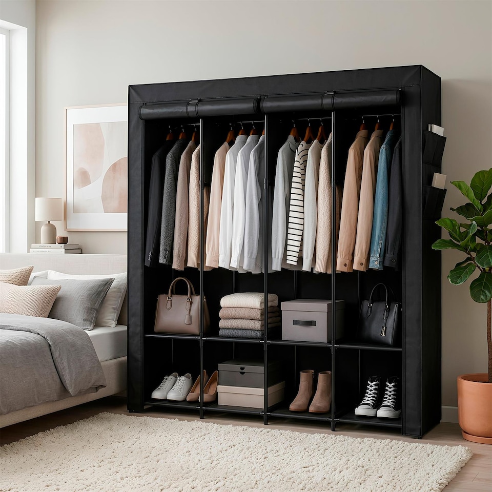 image 1 of Harbour Housewares Portable Fabric Wardrobe - 170 x 45 x 167cm