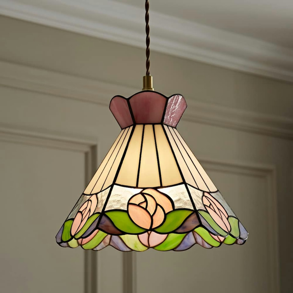 image 1 of ValueLights Evelyn Tiffany Rose Glass Ceiling Pendant Lamp Shade Multi