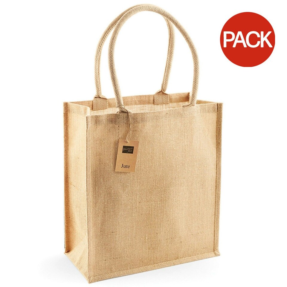 Westford Mill Jute Boutique Shopper Bag (19L) (Pack of 2) - Natural - One Size Cream