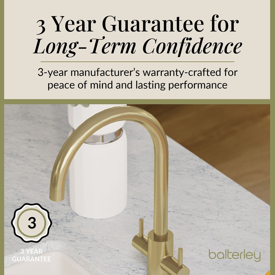 image 1 of Balterley Lacerta Minimalist Kitchen Mono Mixer Tap with Dual Lever Handles, High Curved Spout | Copper | Brushed Brass | 1
