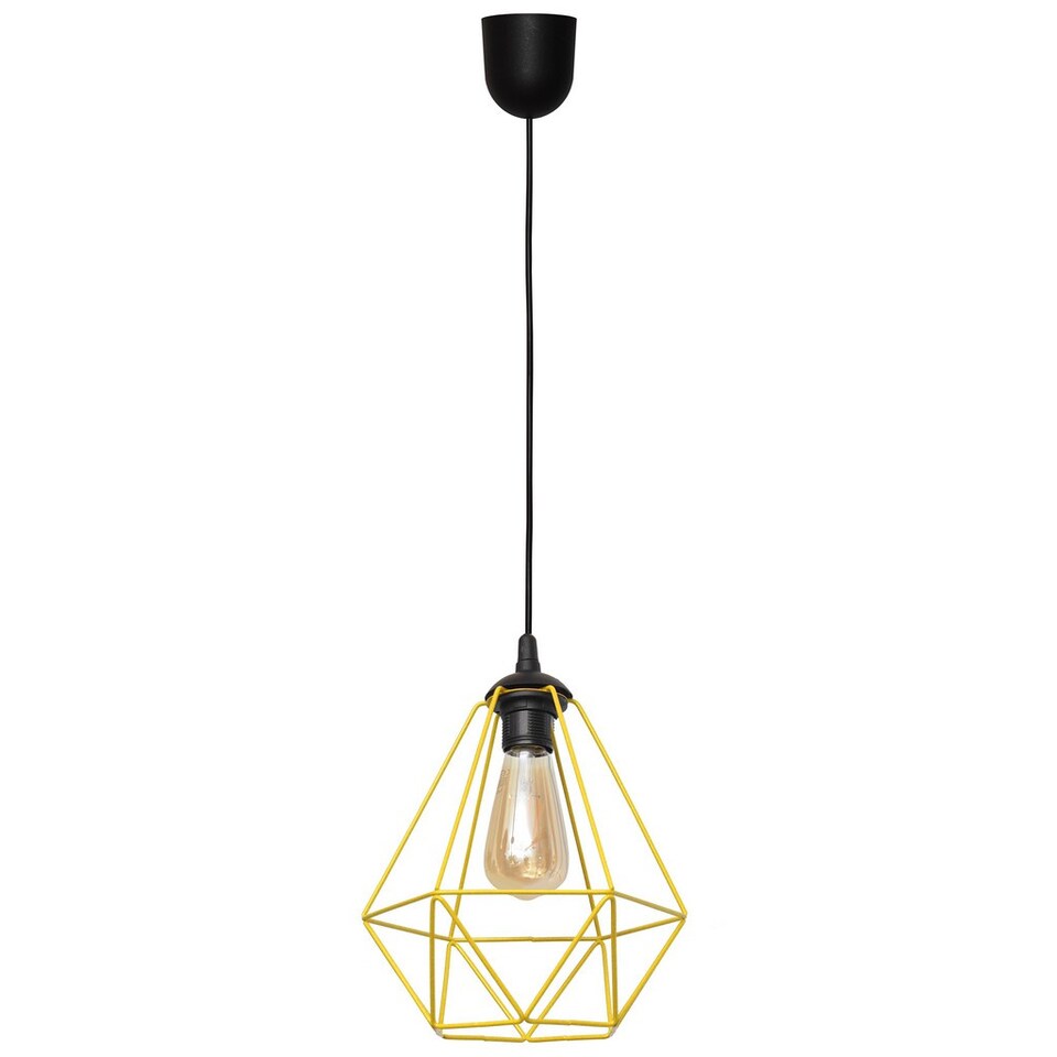 Karo Wire Frame Pendant Ceiling Light Black, Yellow 24cm