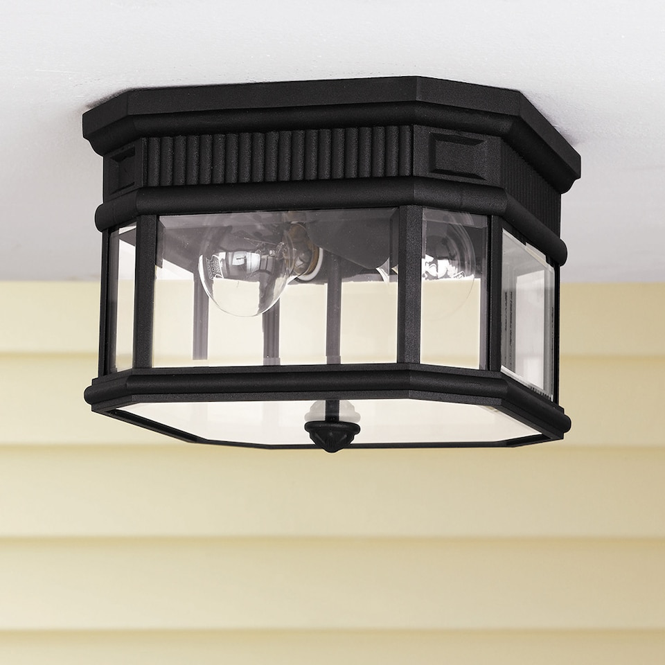 image 1 of Cotswold Lane 2 Light Outdoor Flush Ceiling Light Black IP44, E27