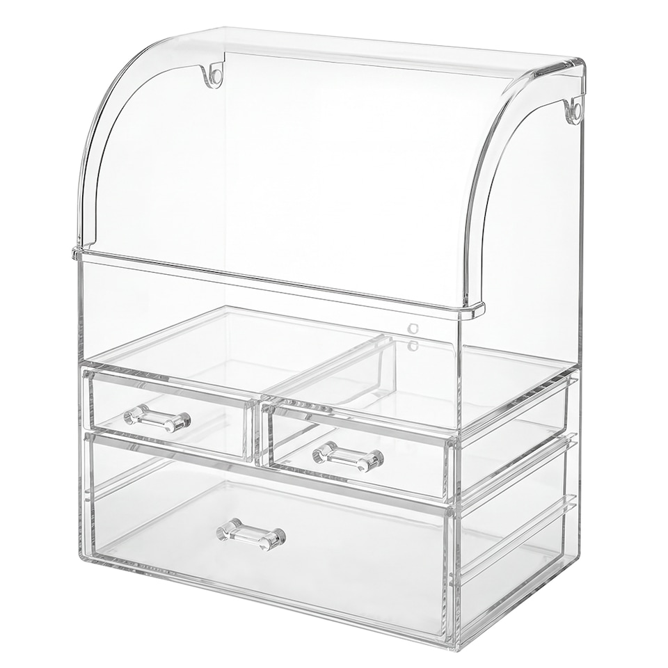 image 1 of ilus Makeup Storage Organiser Acrylic Cosmetics Organizer Beauty Transparent | Silver | Silver