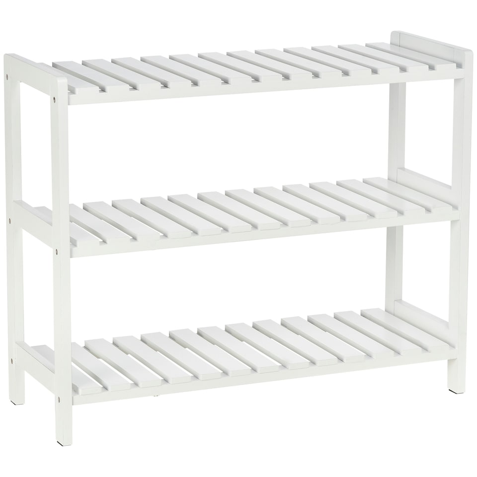 image 1 of HOMCOM 3-Tier Shoe Rack Wood Frame Slatted Shelves White