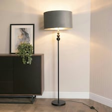 ValueLights Marissa Black Stacked Ball Floor Lamp with Grey Velvet with Chrome Inner Lamp Shade