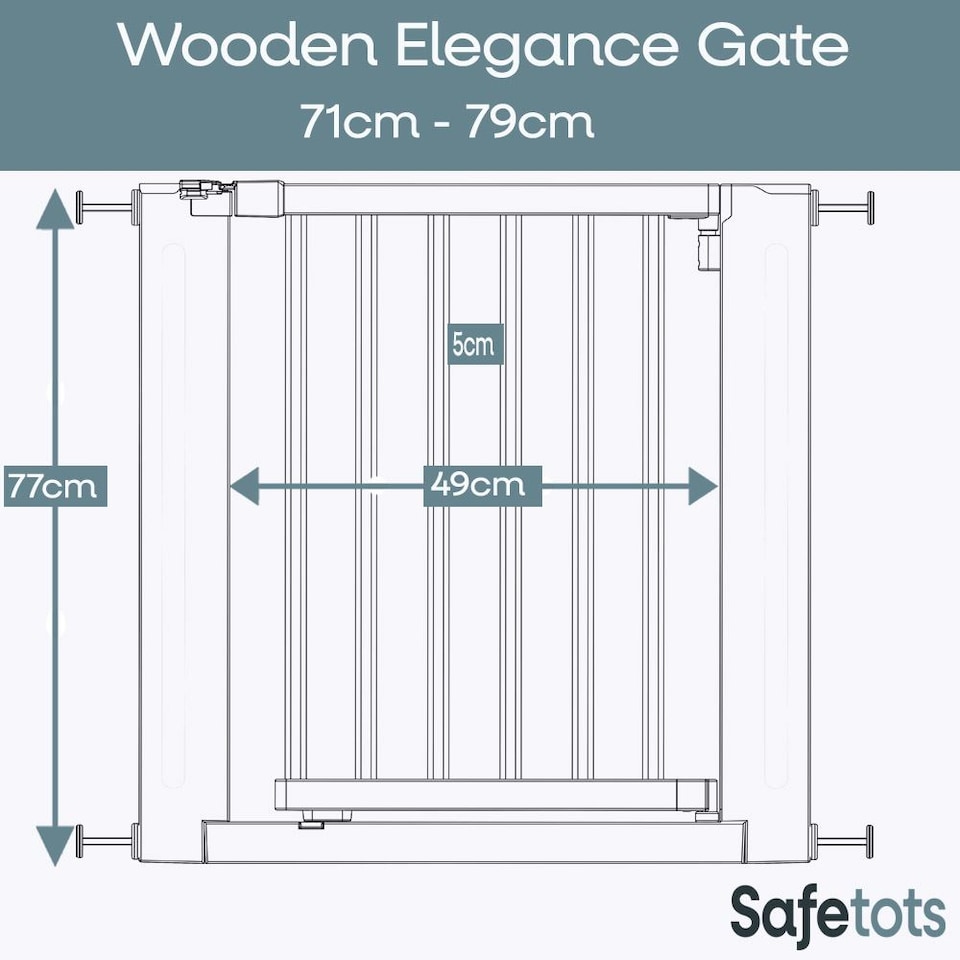 image 1 of Safetots Wooden Elegance Gate, Natural, 71cm - 79cm, Pressure Fit Safety Gate, Baby Gate for Stairs and Doors, Easy Installation