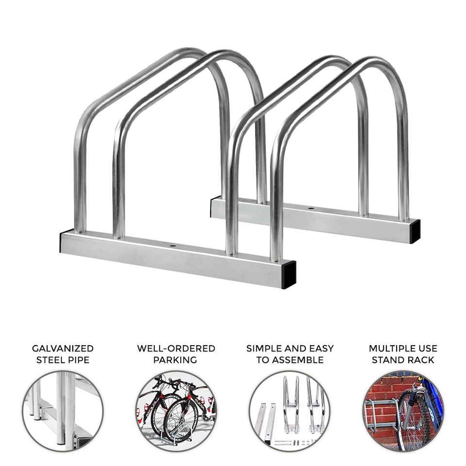 image 1 of Steel Bicycle Parking Rack Floor Stand Bike Storage Holder | Silver