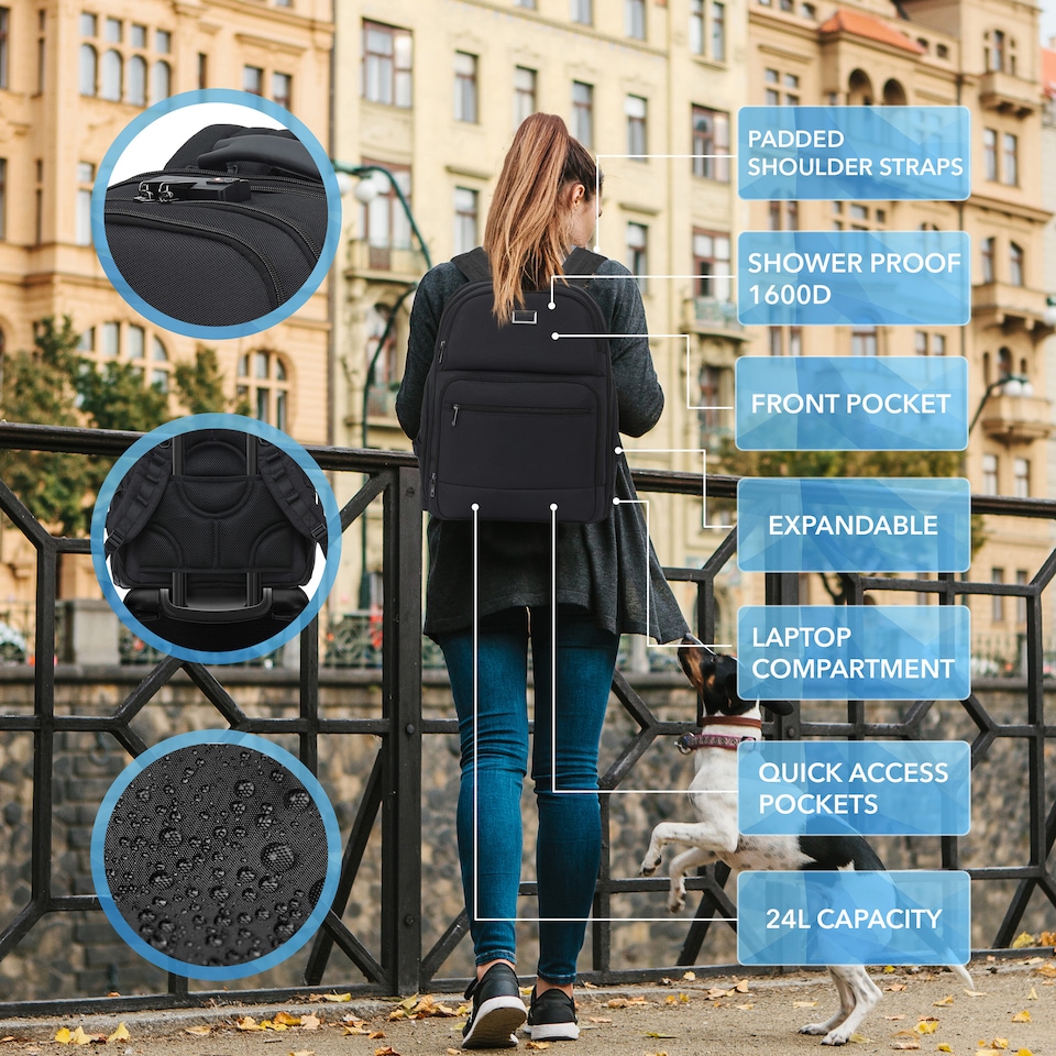 image 1 of Cabin Pro 'Stride' 45x36x20 cm easyJet Cabin Bag Underseat Backpack for Travelling TSA Approved Lock Expandable Backpack - Carry on Luggage | Black | 1