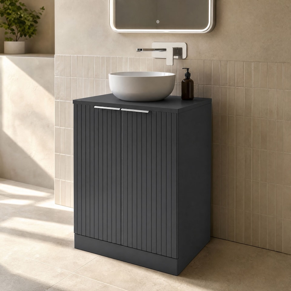 image 1 of Callingwood Contemporary Floor Standing 2 Door Vanity Unit with Laminate Worktop , 600mm, Dark Grey