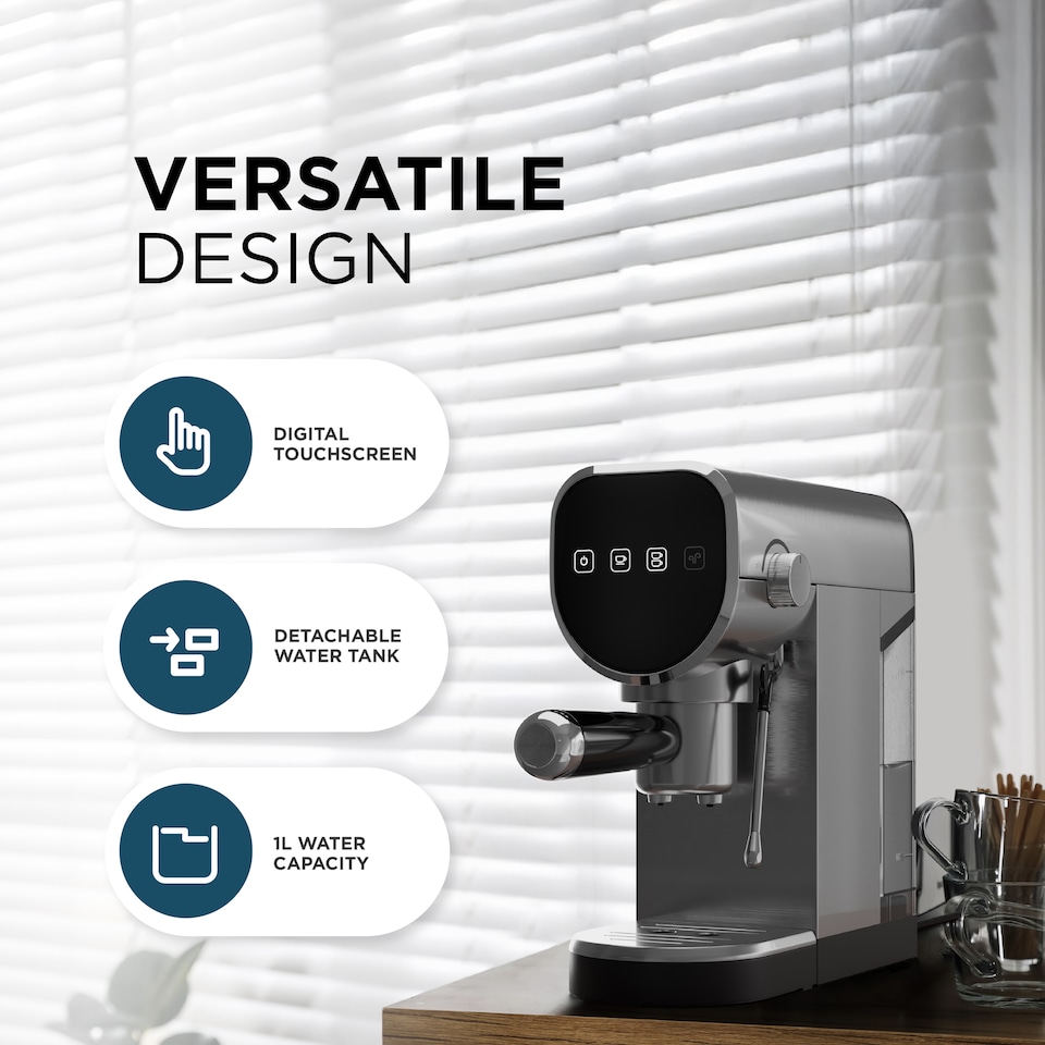 image 1 of DMD 3-in-1 Espresso Coffee Machine, 20-Bar, Milk Frother, Ground & Capsule Use, 1L Water Tank