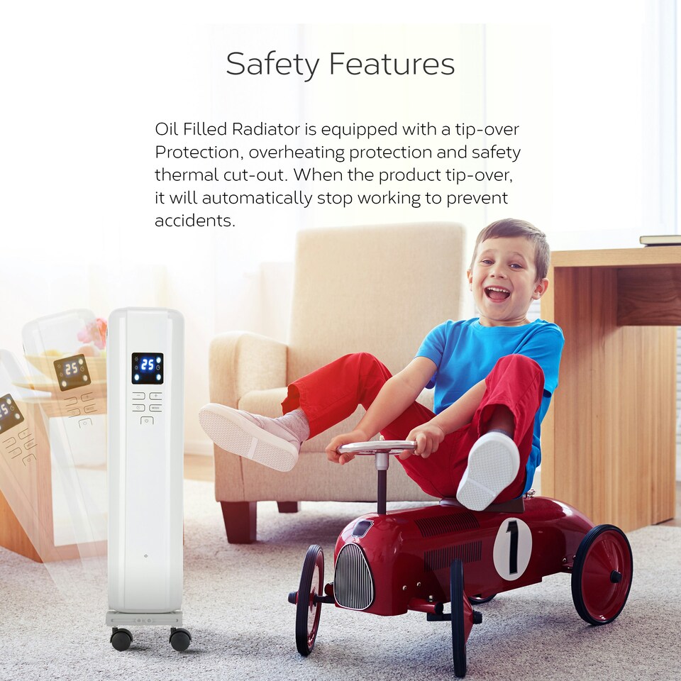 image 1 of MONHOUSE 2500W Digital Oil Filled Radiator - Portable Electric Heater with LED Display & Adjustable Thermostat, Remote Control, Overheat Safety Cut Off - White
