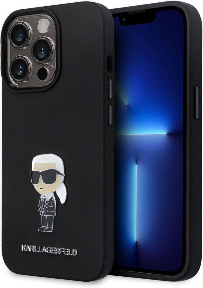 image 1 of Karl Lagerfeld Ikonik Metal Pin Silicone Cover for iphone 15 Pro 6.1 Black - KLHCP15LSMHKNPK