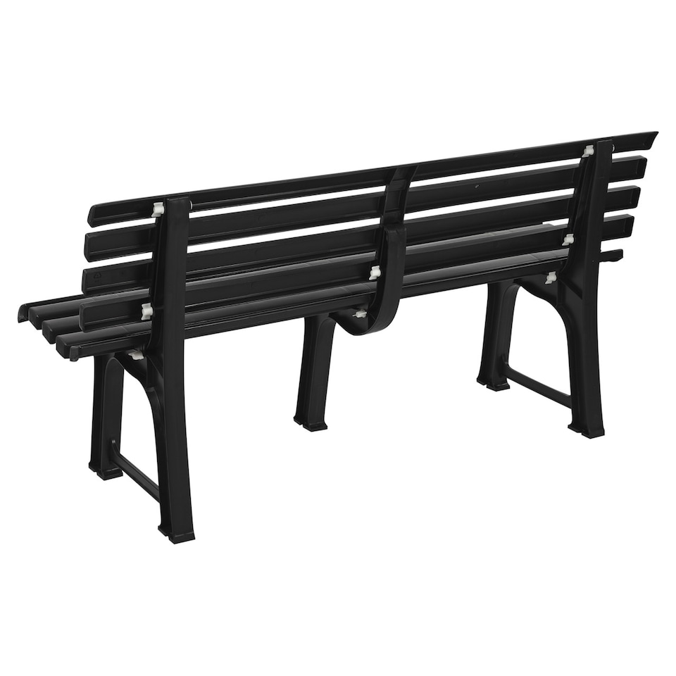 image 1 of 3-Seater Garden Outdoor Plastic Bench - 74x145x49cm | Black | 1