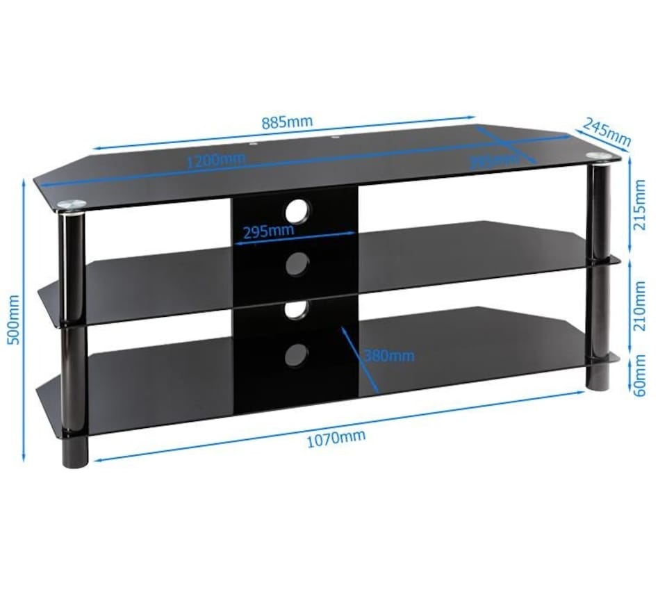 image 1 of Essentials TV-Stand with 3 Shelves Black/Glass ESS1200/3-BLK | Black | Black | One Size | 249