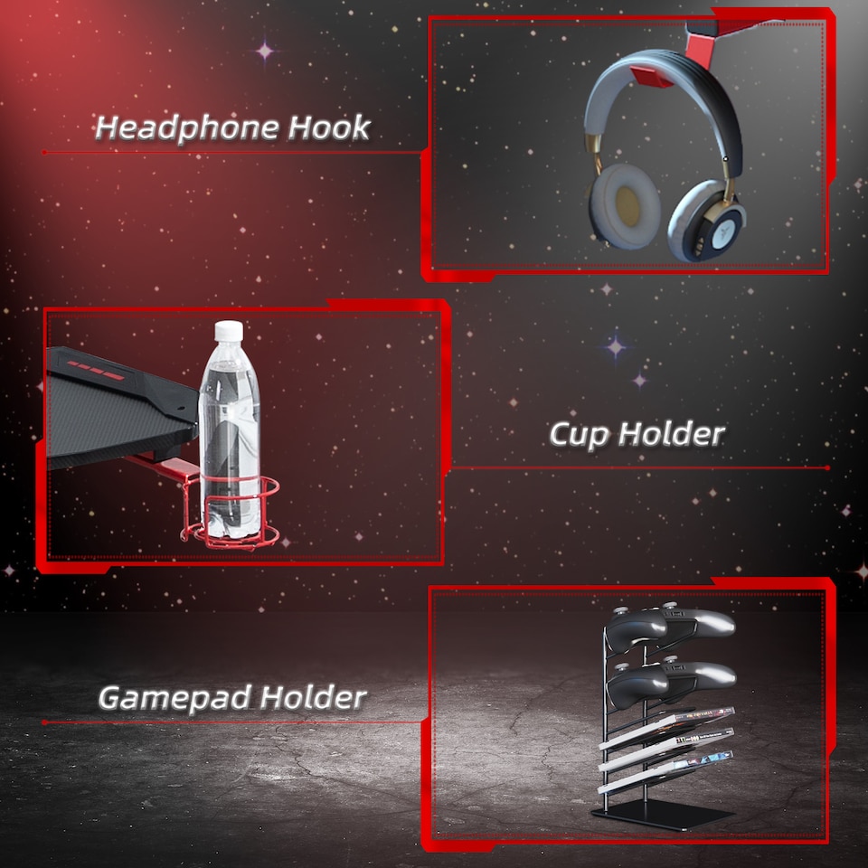 image 1 of HOMCOM Gaming Desk with Gamepad Holder Cup Holder Headphone Hook 122cm