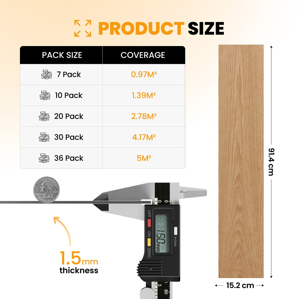 image 1 of NOVECRAFTO Self Adhesive Floor Planks | 5.9x35.9in (91.4x15.2cm) Each | Peel & Stick Vinyl Flooring | Natural Wood Effect | Waterproof DIY Tiles | Brown | 1.39 sqm