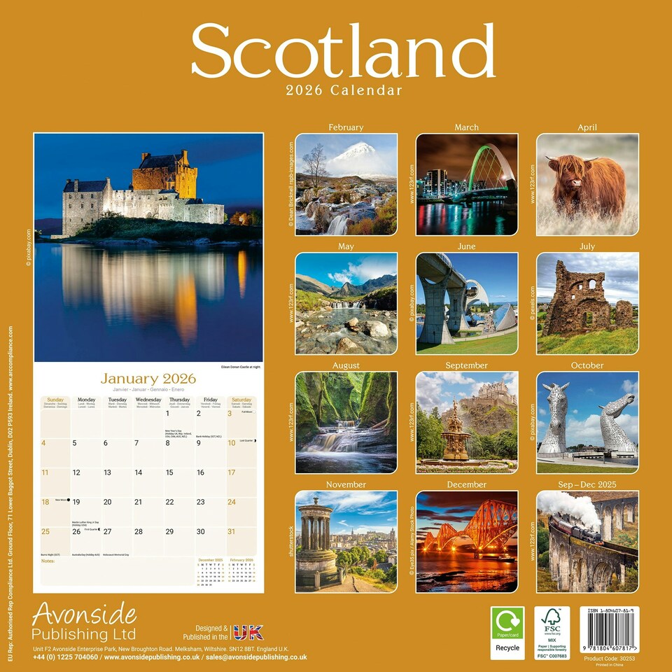 image 1 of Scotland 2026 Calendar | Square Wall Calendar | Travel Gift | Plastic Free Packaging | by Avonside Publishing