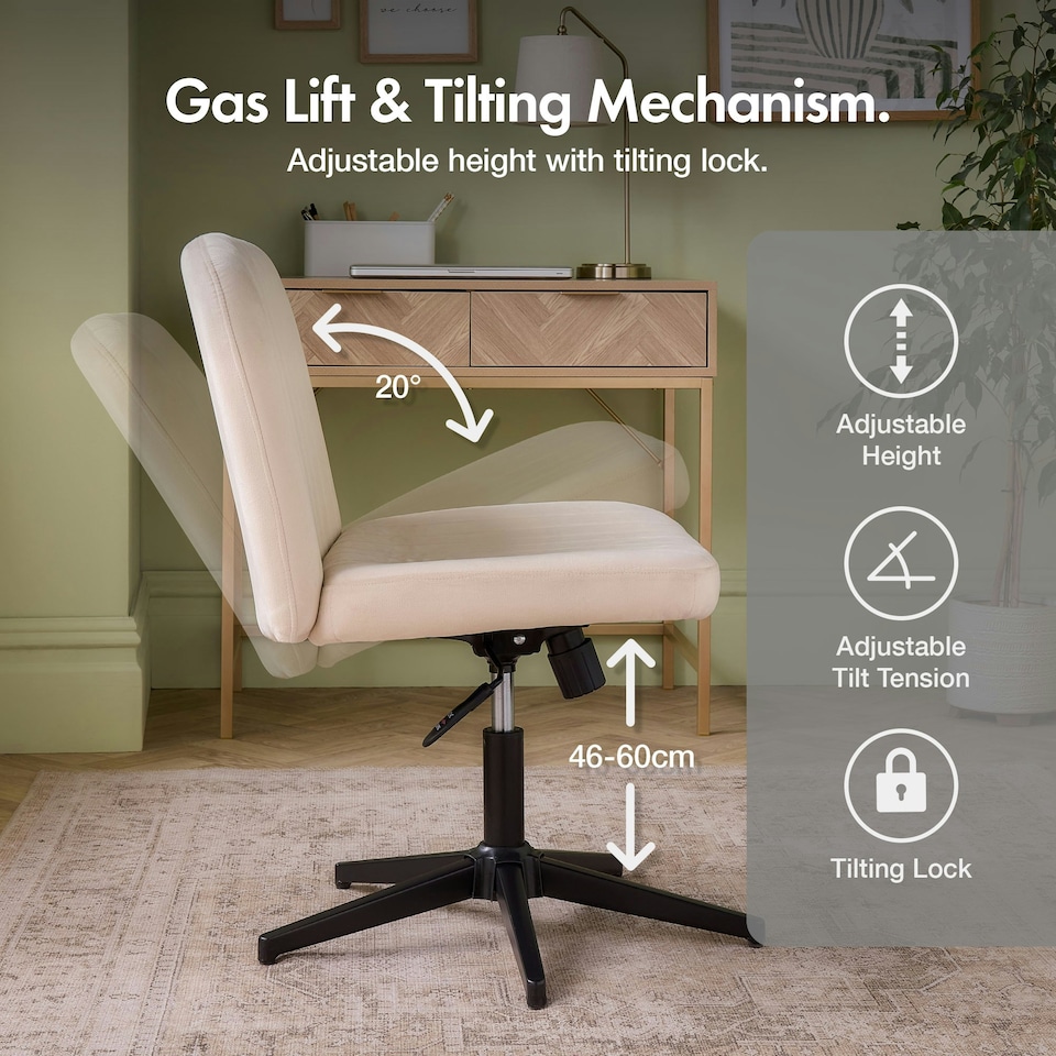 image 1 of VonHaus Dawson Cream Velvet Desk Chair with 360° Swivel & Wide Seat Cream