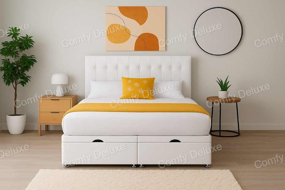 image 1 of Ottoman White Plush 2ft6 Small Single Under Bed Storage Bed Set
