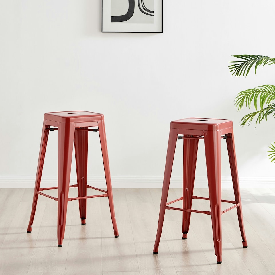 image 1 of Furniturebox 2x Colton 'Tolix' Style Red Metal Bar Stools