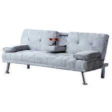Crush Velvet Clic Clac  Luxury Sofa Bed with Drink Cup Holder In Silver