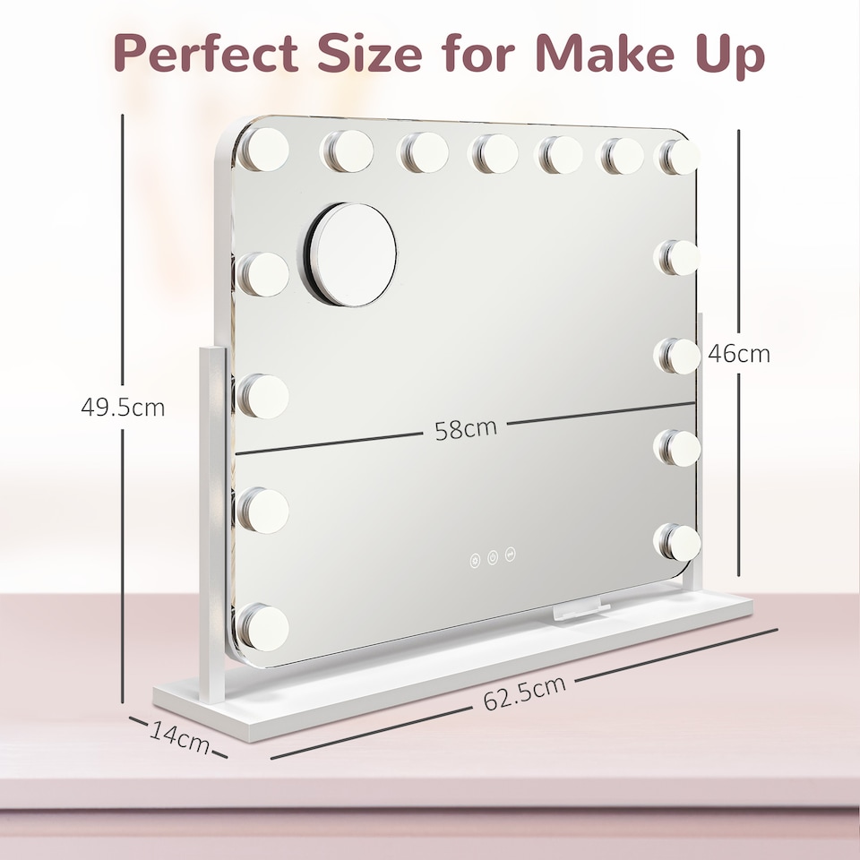 image 1 of HOMCOM Hollywood Dimmable Lighted Makeup Mirror with Magnifier, USB Port