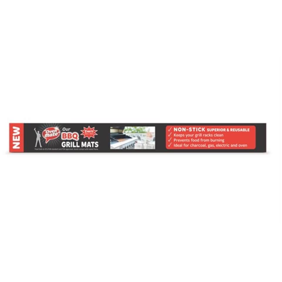 image 1 of Oven Mate BBQ Grill Mats Set of 2 Non-Stick Reusable Barbecue Mats Black