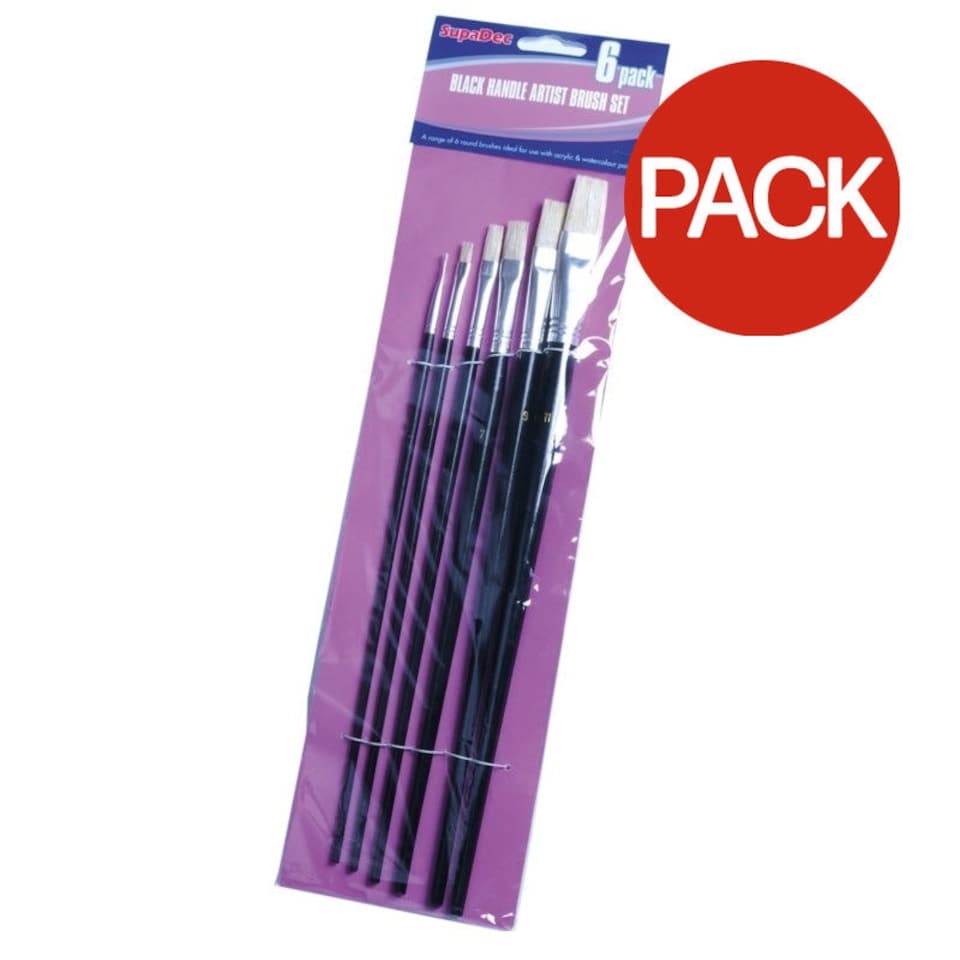 SupaDec Handle Artist Brush Set (Pack of 6) - Black/White - 11 x 42.5 x 1.5cm