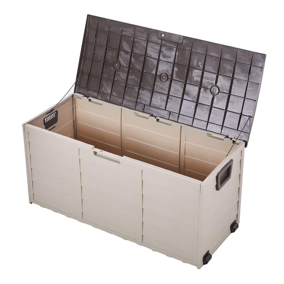image 1 of Living and Home 290L Outdoor Plastic Garden Storage Box with Wheels, Beige | White | Beige | 290L | 1