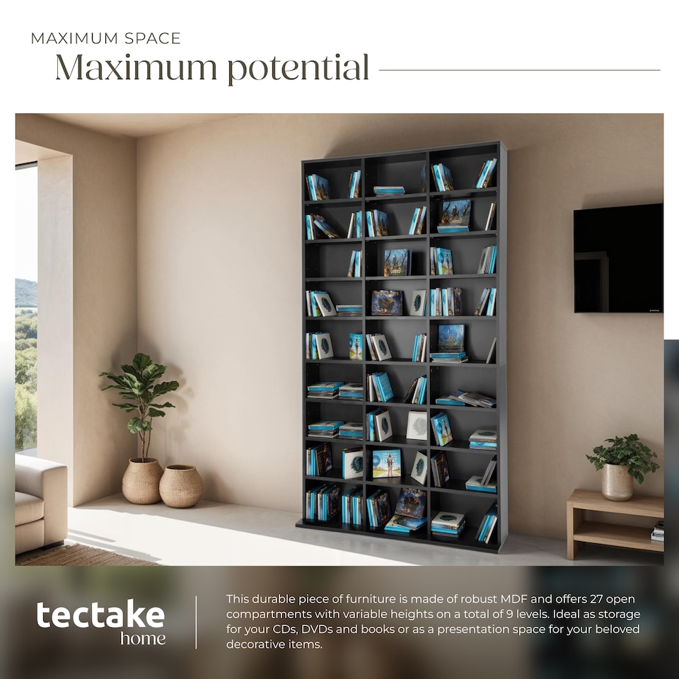image 1 of CD Shelf Unit Christel - 27 compartments for up to 1080 CDs | Black | black | 102 x 23,50 x 180 cm | 1