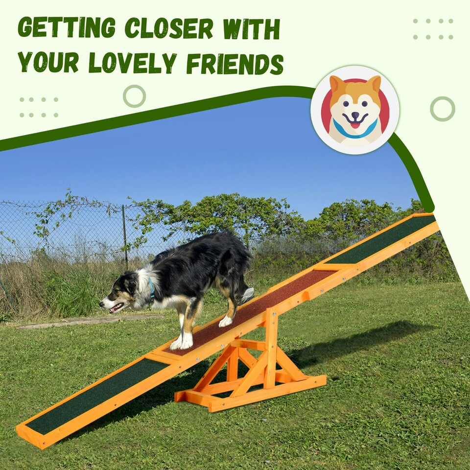 image 1 of PawHut Wooden Pet Seesaw for Big Dogs with Anti-Slip Surface, Natural