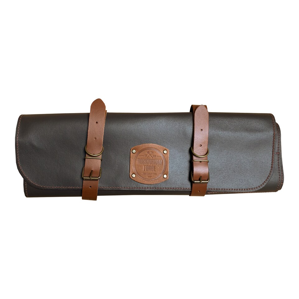 image 1 of Rockingham Forge Leather Knife Roll Case, Brown Italian Leather - 5 Pockets