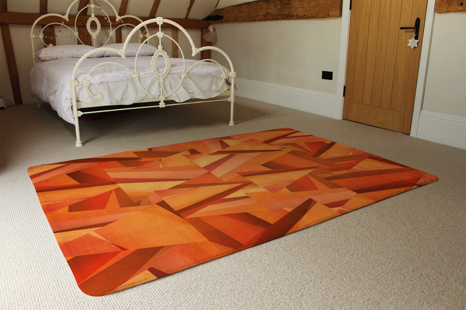 image 1 of Autumn Coloured Geometric Triangle Patterns Rug | Multi