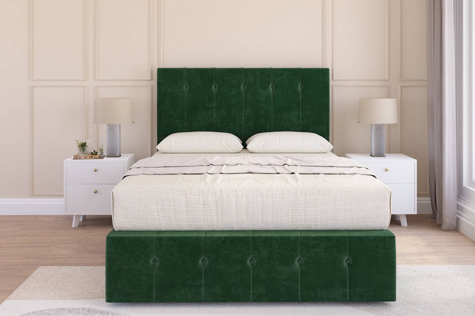 image 1 of Sloomy Cambridge Emerald Plush Divan Bed Base 2 Drawers Foot-End With 54 Inch Floor Standing Headboard & 12 Inch Matching Footboard | Green | Emerald | Super King | 1