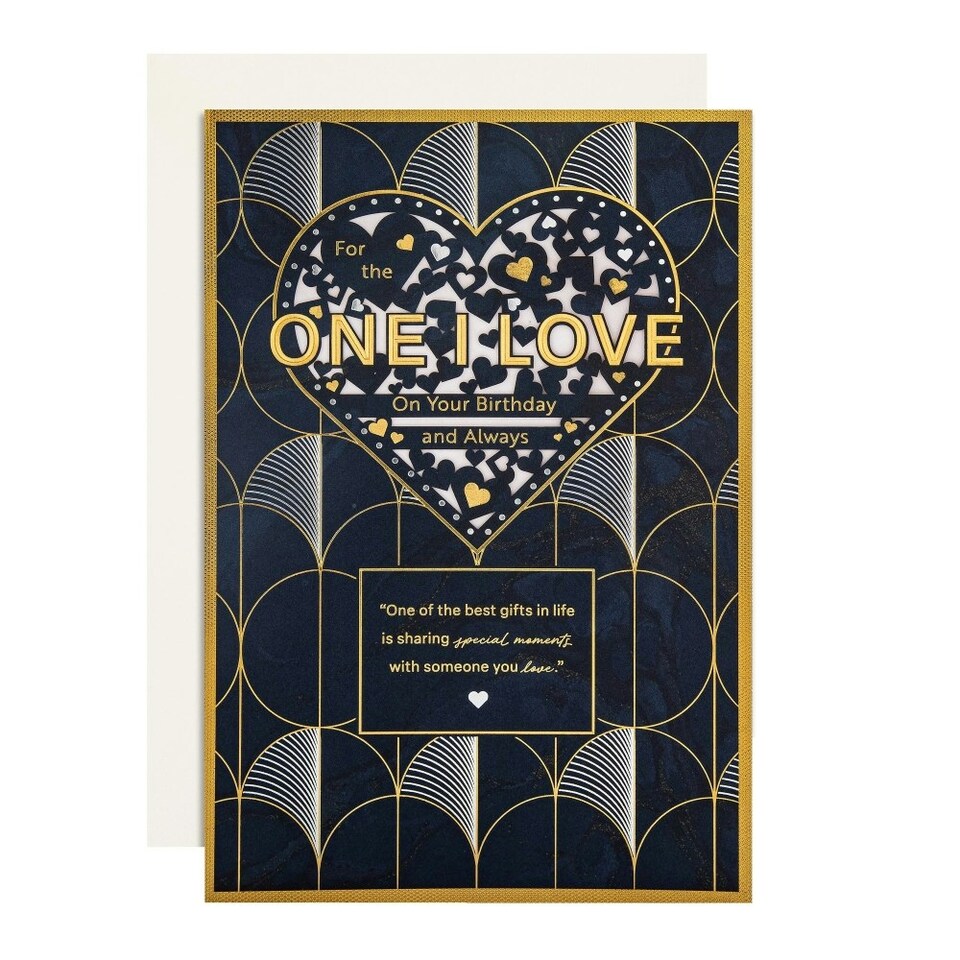 image 1 of Dark Patterned Design with Heart for One I Love Birthday Card