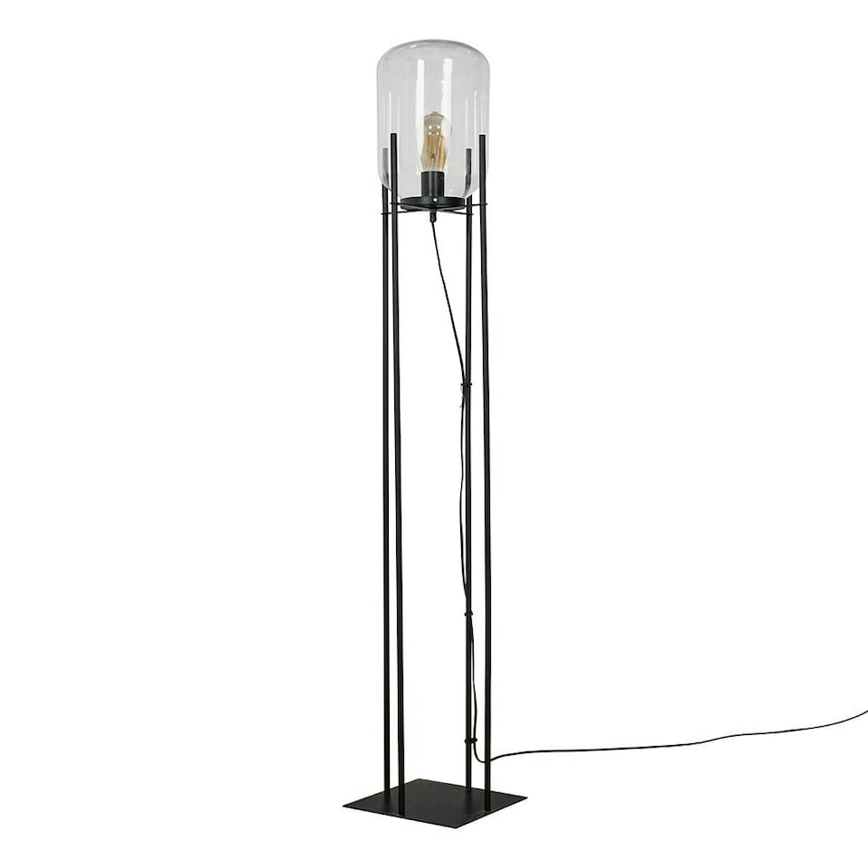image 1 of ValueLights Dawlish Matt Black Floor Lamp and E27 Pear LED 4W Warm White Bulb