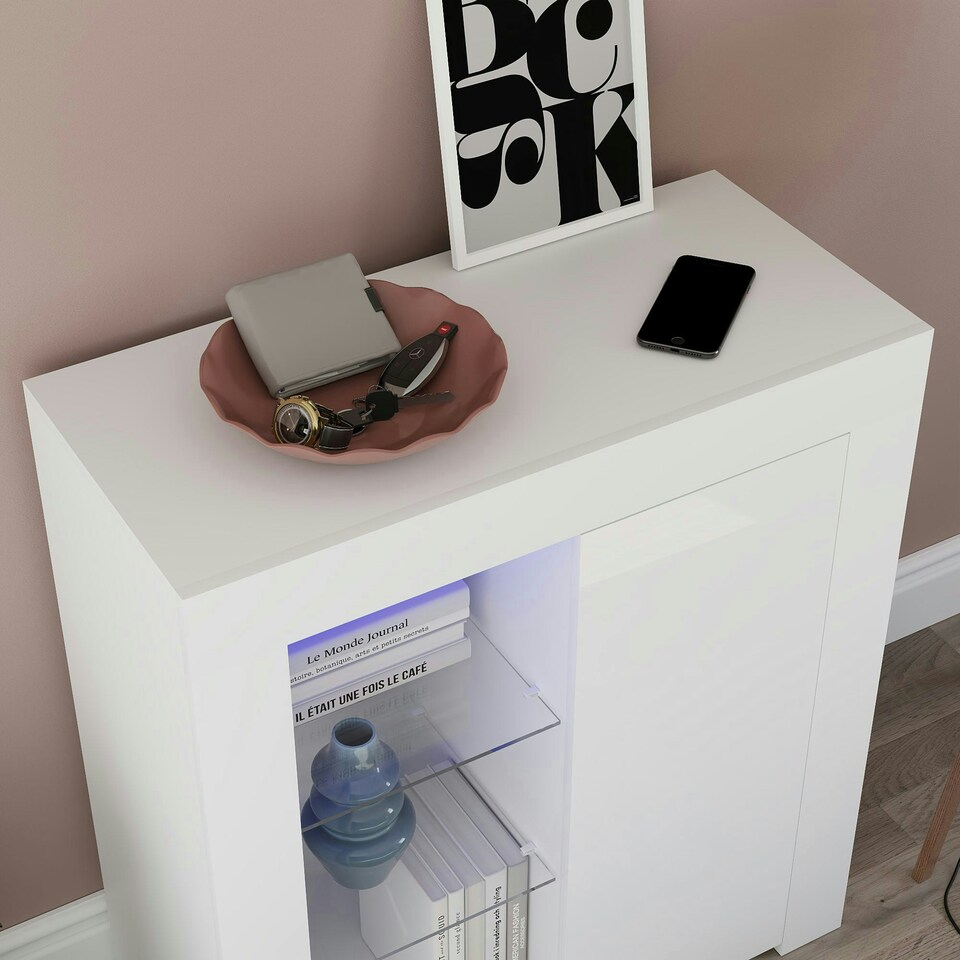 image 1 of Vida Designs Azura 1 Door LED Sideboard Buffet Cabinet Storage, White
