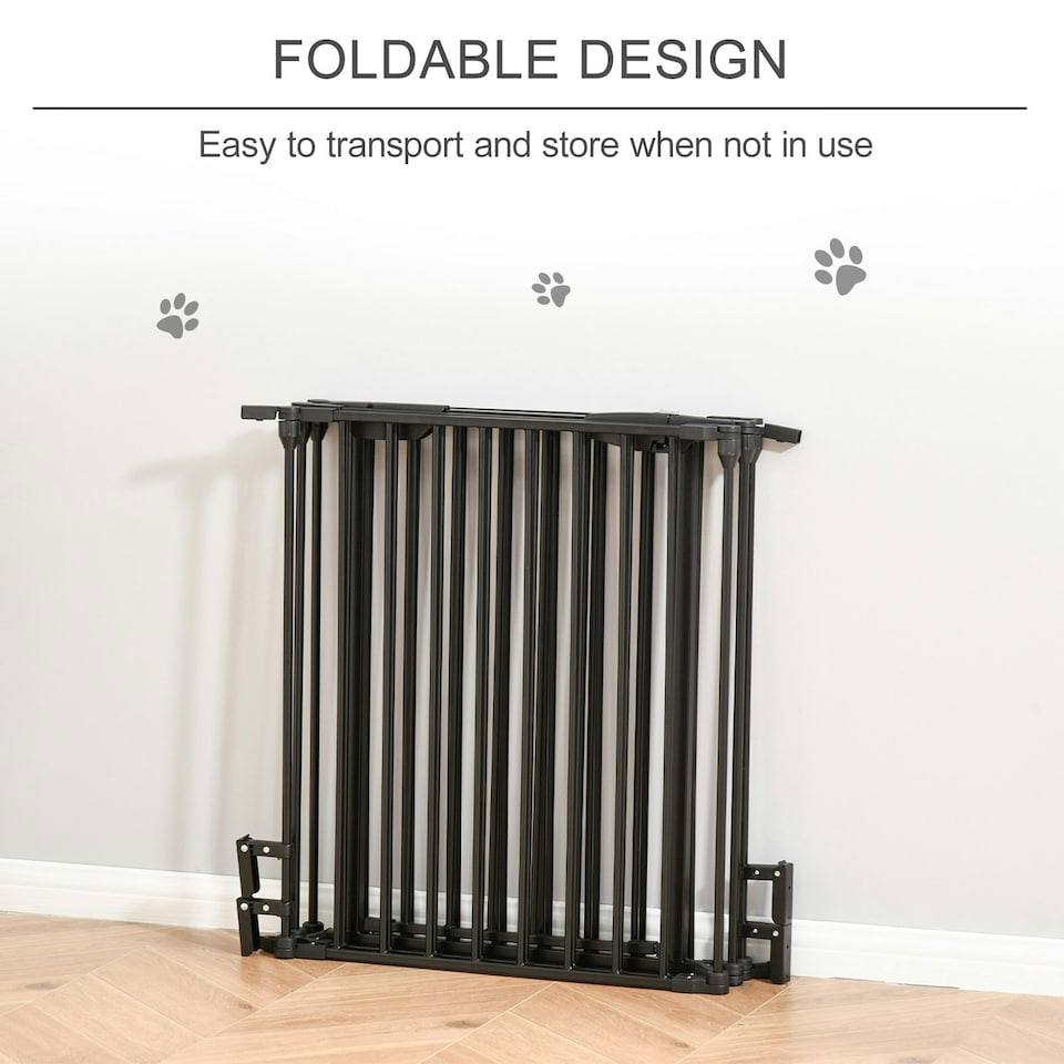 image 1 of PawHut Pet Safety Gate 5 Panels Playpen Metal Fence w/ Walk Through Door - Black