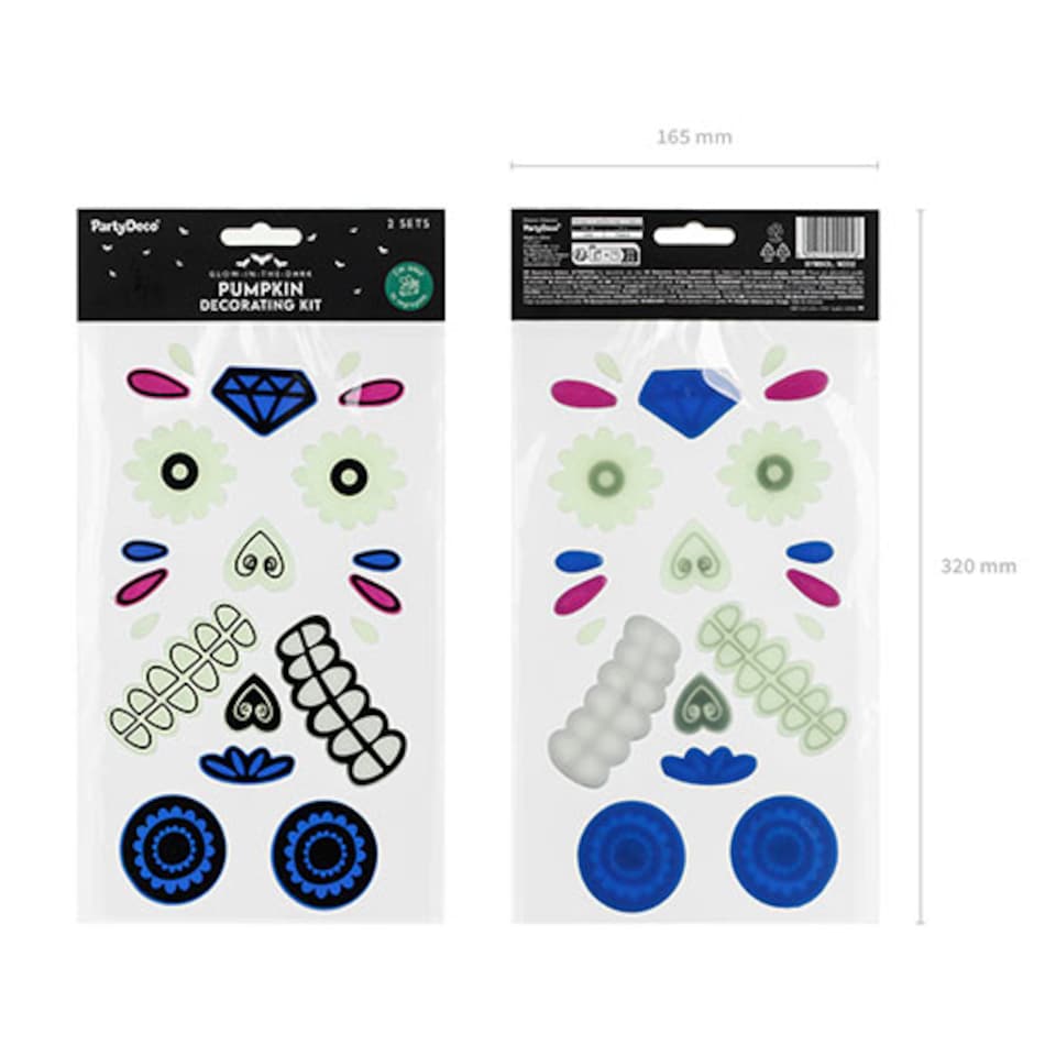 image 1 of Glow in the Dark Day of the Dead Halloween Pumpkin Gel Stickers - Pack of 2