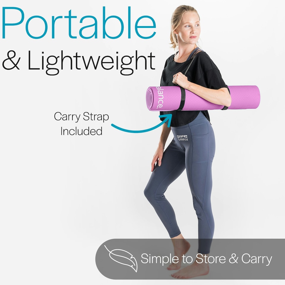 image 1 of TPE Yoga Mat with Strap (6mm Thick) - Pink