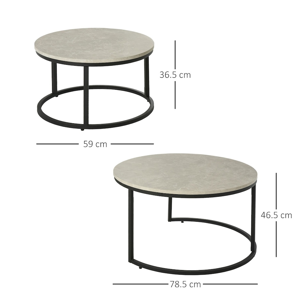 image 1 of HOMCOM 2 Pcs Stacking Coffee Table Set Steel Frame, Marble Grey Black