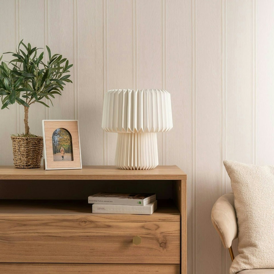 image 1 of ValueLights White Origami Bedside Table Lamp with Paper Fold Pleated Lampshade - Bulb Included
