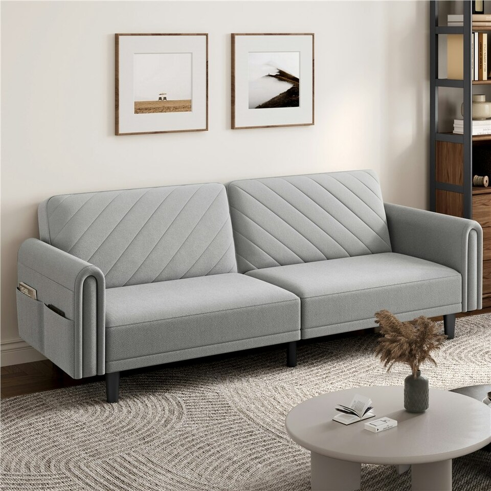 image 1 of Yaheetech Fabric 3-Seater Sofa Bed for Limited Space Grey | Light Grey