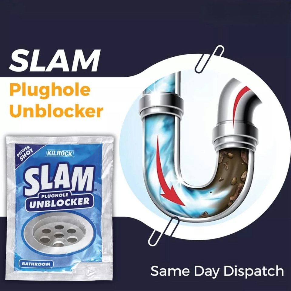 image 1 of Kilrock Slam Plughole Unblocker Bathroom Hair Clog Dirt Cleaner