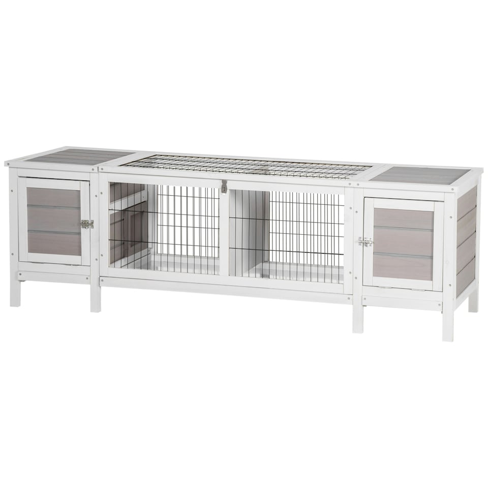 image 1 of PawHut Rabbit Hutch, Guinea Pig Cage w/ Slide Out Tray & Bunny Run, Grey