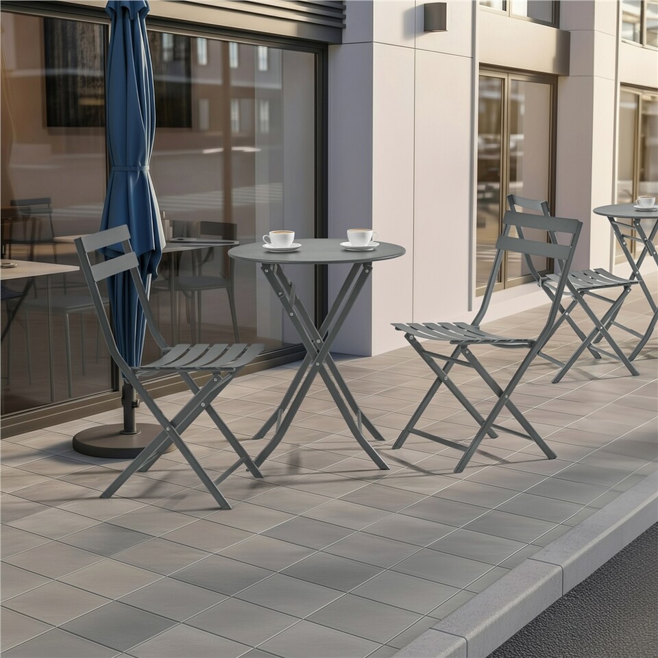 image 1 of Yaheetech 3-Piece Outdoor Bistro Set with 1 Table & 2 Chairs-Gray | Grey | Grey