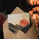 image 3 of Greeting Card Red Sun Setting Behind Lakeside Forest Mountains